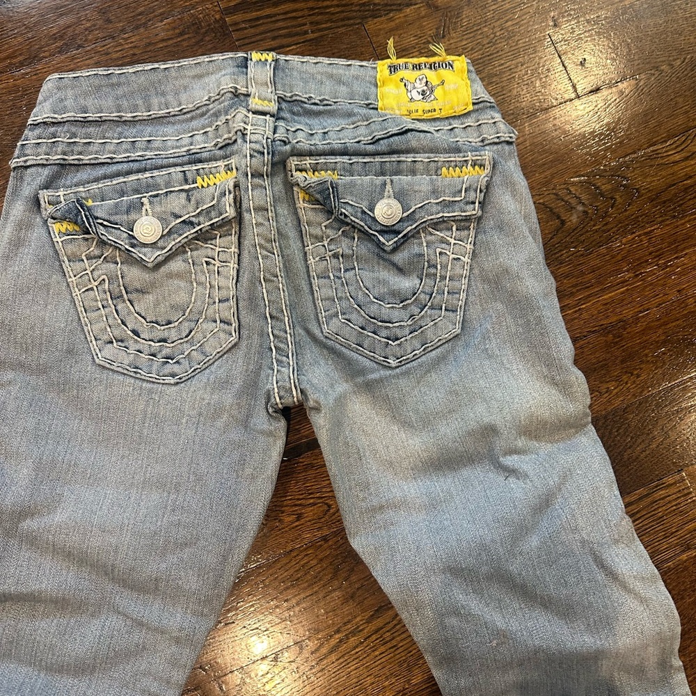 True Religion Blue and Yellow Straight Leg Jeans